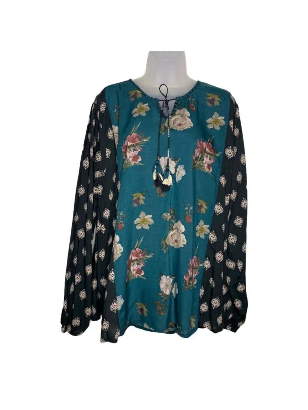 Tolani Collection Tunic Top Womens Large Oversized Long Sleeve Artsy Floral